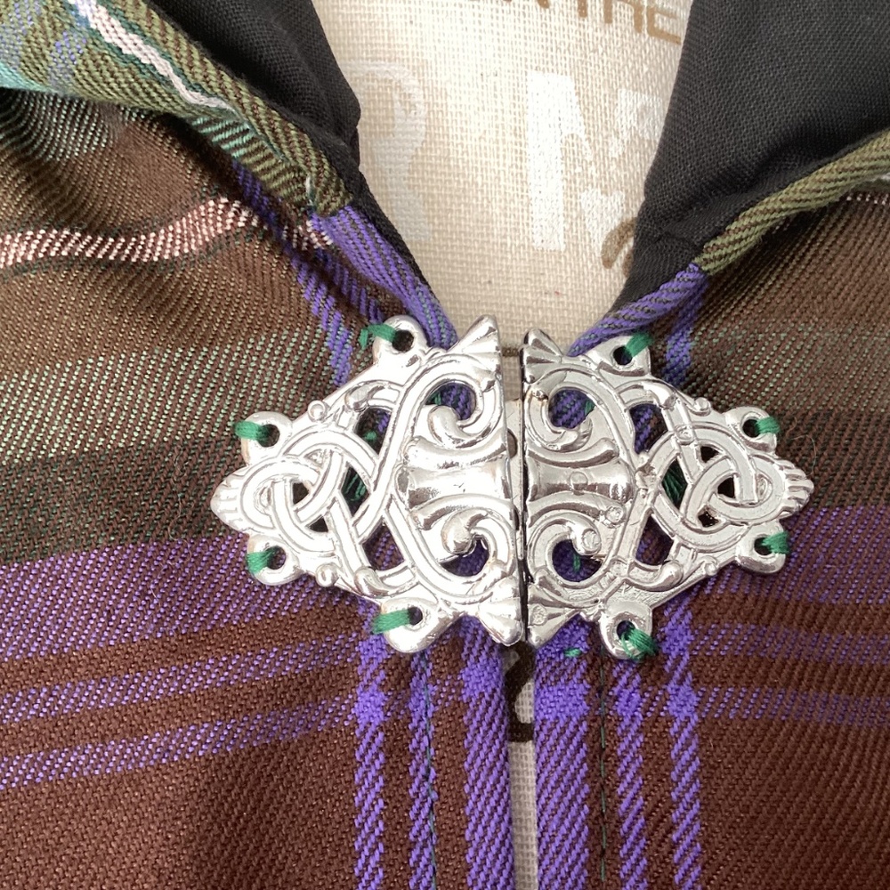 Handmade Fully Lined Purple Green Brown Hooded Cape Silver Toggle - Picture 5 of 8